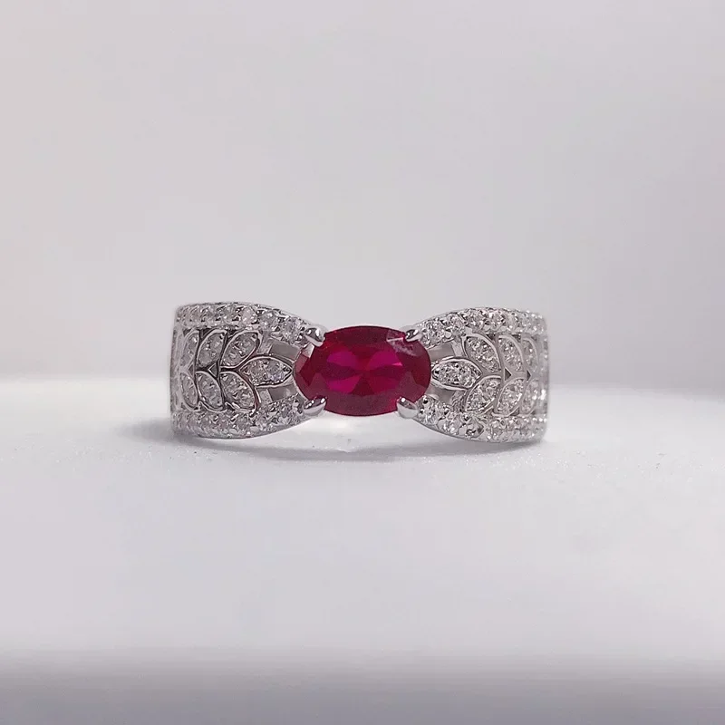 Solid 14K White Gold AU585 Platinum PT950 Egg-shaped diamond ring wheat cut-out color diamond pigeon blood red shaped