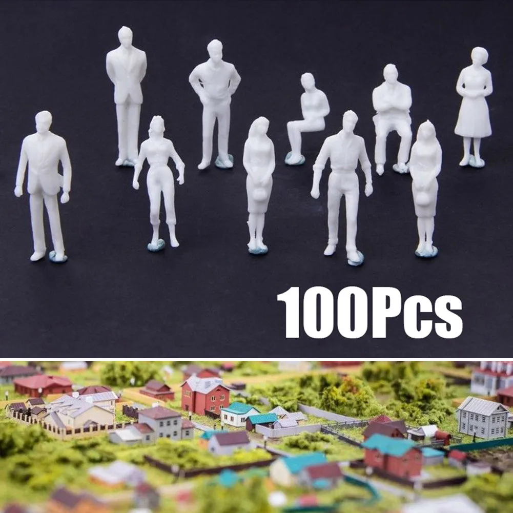 100Pcs Scale Model Miniature White Figures 1:75 Scale Gauge 00 Model Small-scale Railway Unpainted Figures People