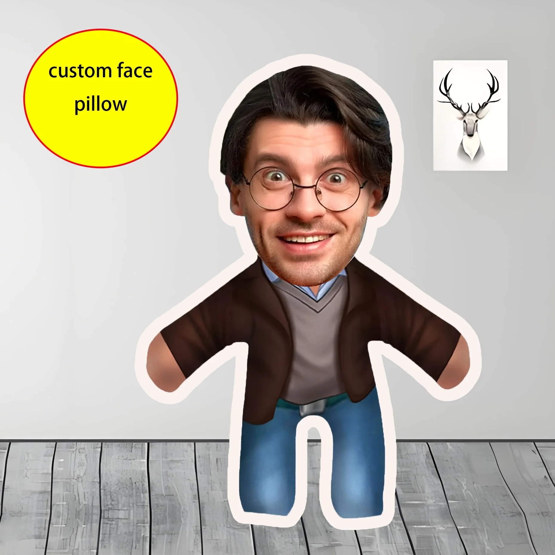 Customized humanoid pillow with facial and body design, soft suede pillow, polyester material, Valentine's Day gift