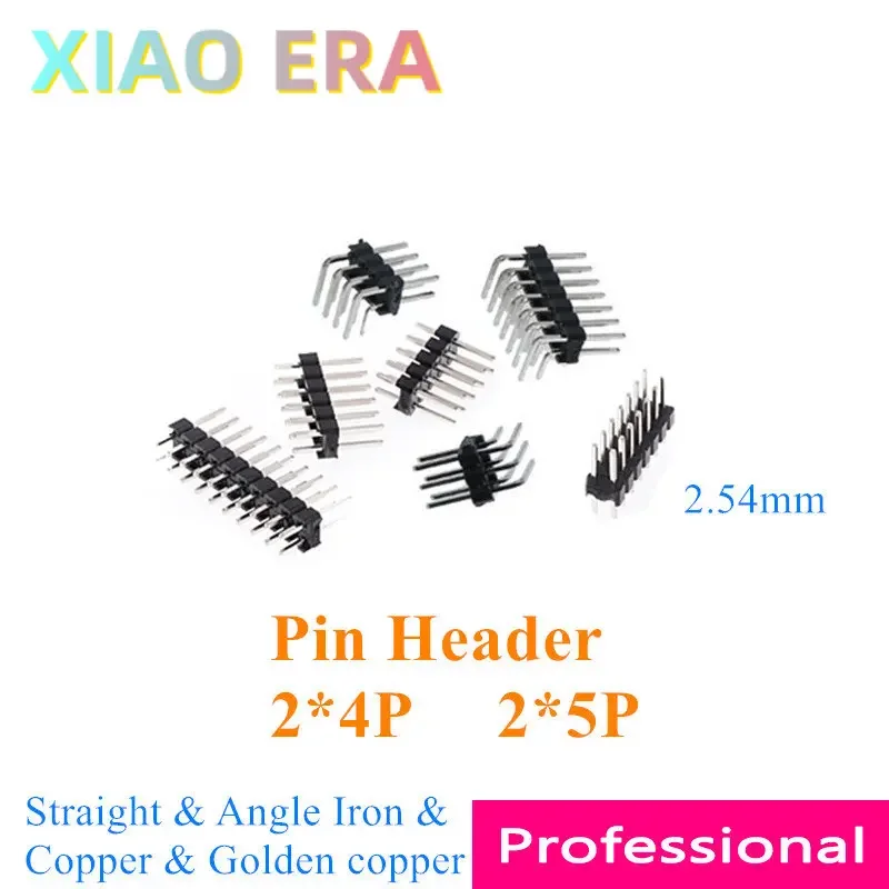 500pcs 2*4P 2*5P 8P 10P 2.54mm Pin header Strip Male Double row Iron Copper Golden Straight Angle pins 2x4P 2x5P