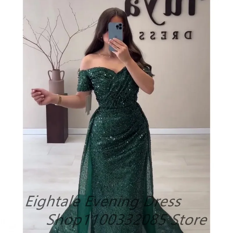 Eightale 2023 Dark Green Shinning Sequin Prom Dress Off Shoulder Mermaid Evening Dress Women Formal Party Gown Customized