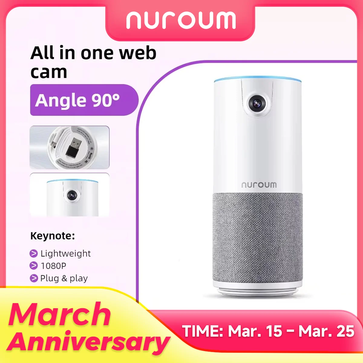 

NUROUM C10 All In One Camera 1080p Ptz Conference Camera With Mic &Speaker For Zoom/Skype/Online Meeting