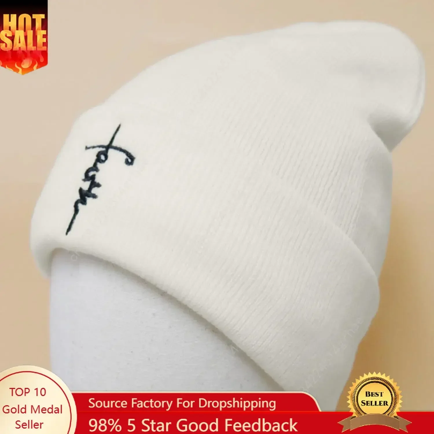 

Satin Lined Beanie Hats for Women Men Embroidered Faith Hat Silk Lining Beanies Winter Hats for Women Slouchy Beanie Hat