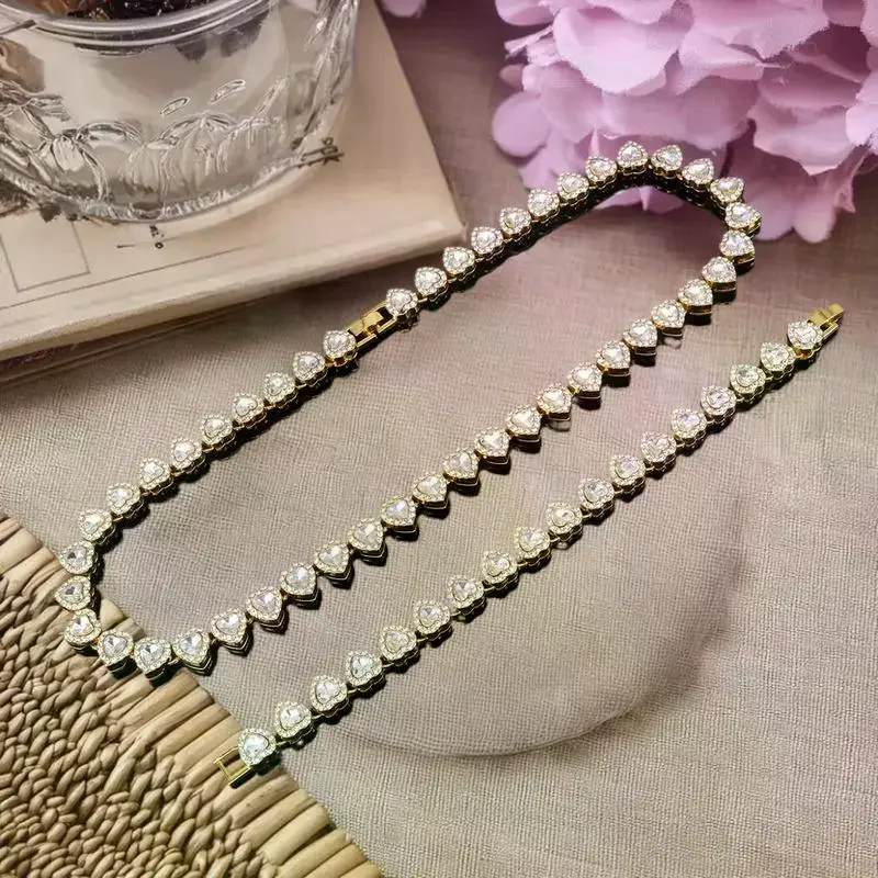 45CM 신상 힙합 테니스 체인 팔찌 목걸이 반짝이는 하트 모양 큐빅 지르코니아 패션 록 파티 주얼리