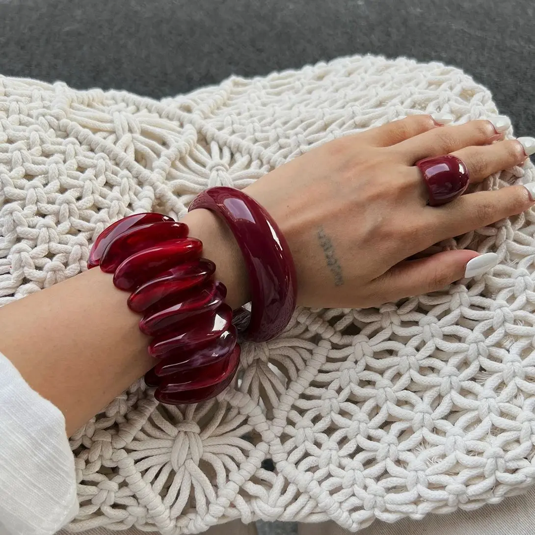 Women's Vintage Red Thick Acrylic Resin Bangles