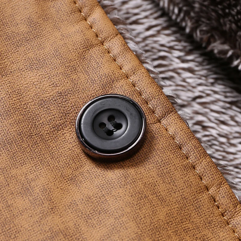 جديد شتاء دافئ فو سترة جلدية الرجال الصلبة طويلة الأكمام بولي معطف معطف معطف جلد الوقوف طوق سميكة سليم صالح الرجال سترة معطف واقٍ من المطر #5