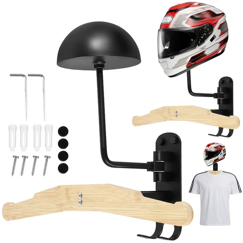 Nuevo estante para casco de motocicleta 180 °   Soporte de almacenamiento para casco montado en la pared con rotación, gancho de soporte para colgar casco de aleación para cascos de bicicleta