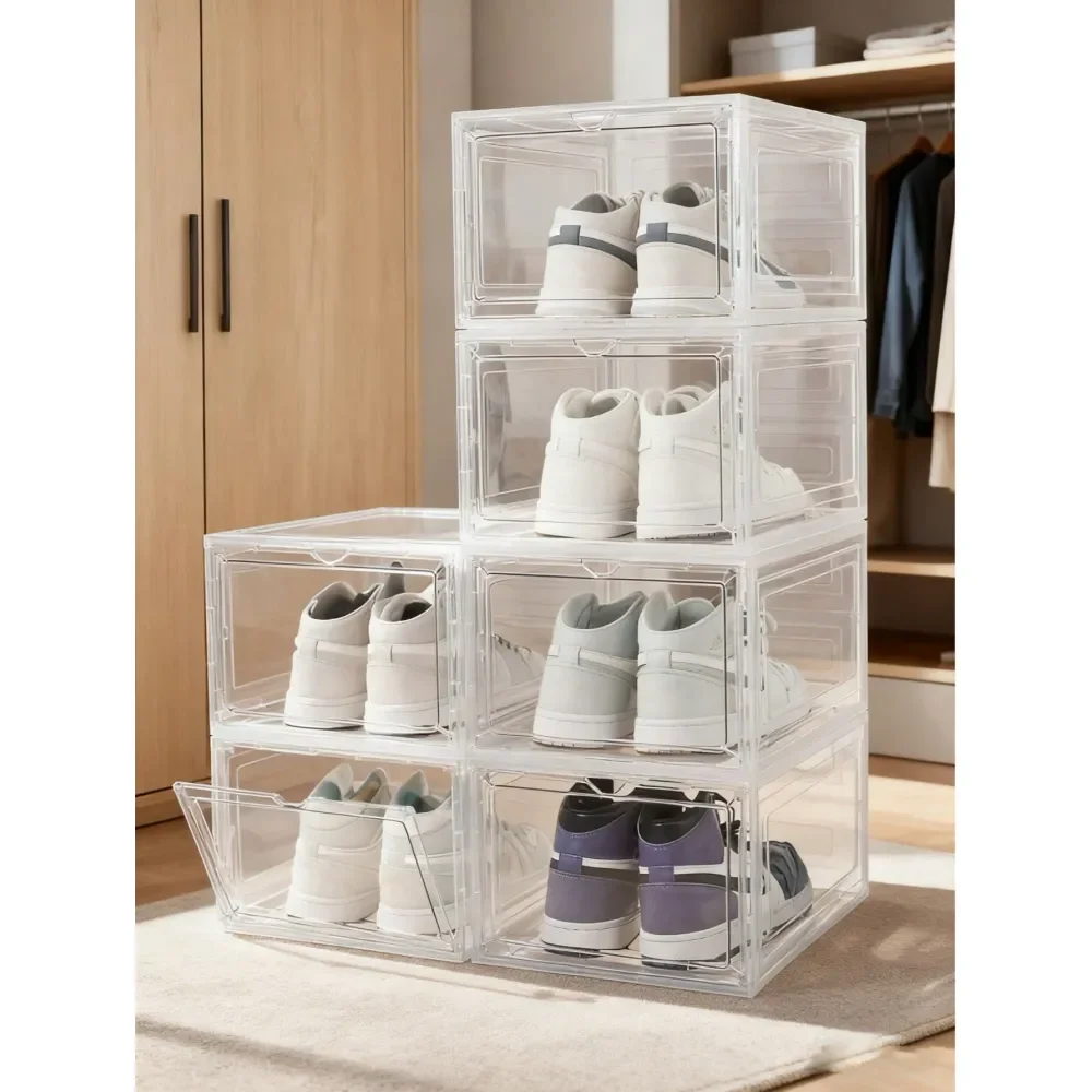 

Набор из 6-12 прозрачных штабелируемых органайзеров для обуви, прочные и утолщенные пластиковые коробки для хранения обуви в шкафу, подходят для американских размеров.
