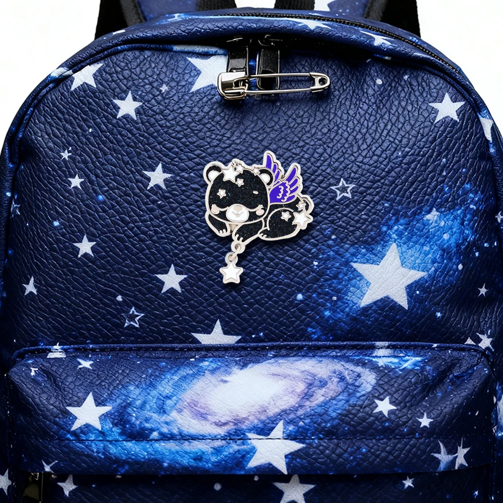 Adorable Star Angel Bear Enamel Brooch Blue-Winged Sleeping Bear Alloy Pin Badge Backpack Hat Accessory Fun Animal Gift view 5