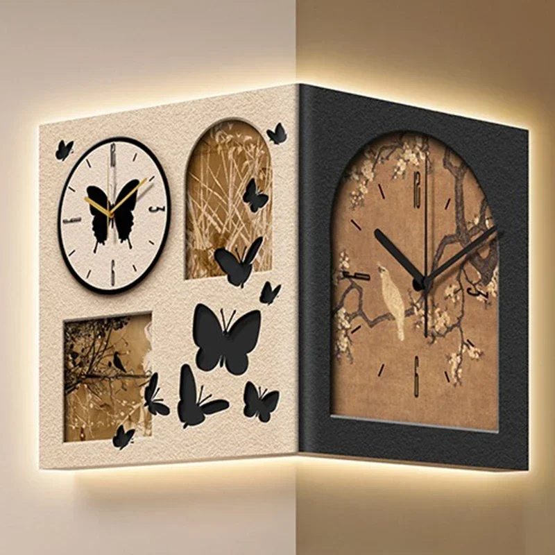 Morden Wall Clock Silent Watches Double-faces Two Movements Clock Creative Corner Decoration for Interior Home  Aesthetic Design