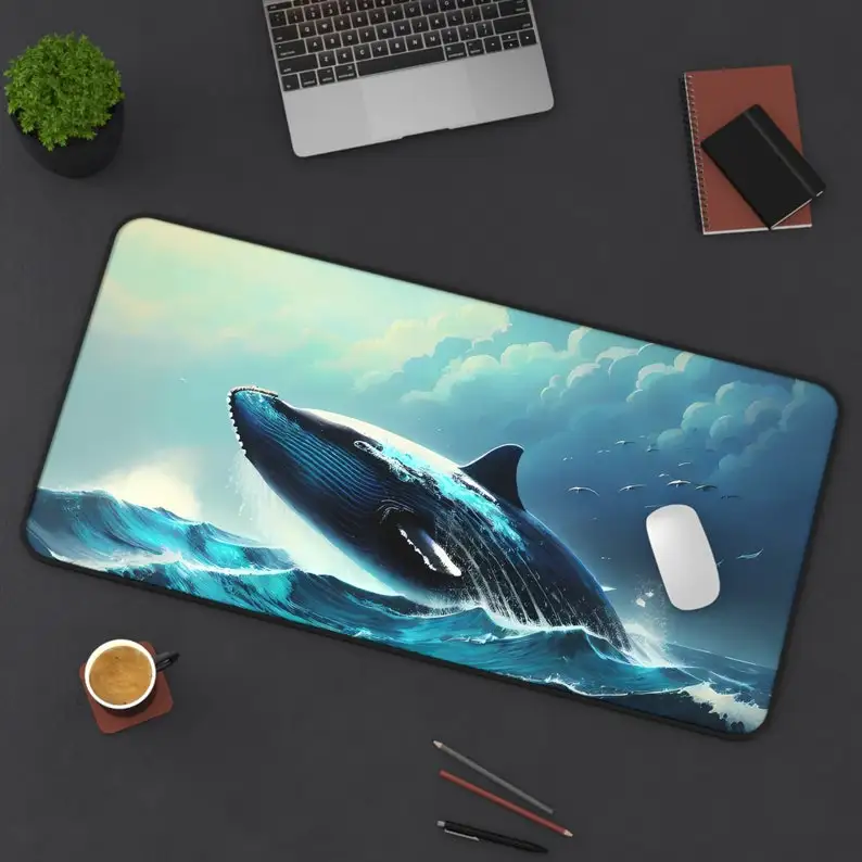 

Majestic Whale Leaping Out of The Water Table Mat,unique Art Style Mouse Pad,oversized Game Mat,whale and Nature Lover Mouse Pad