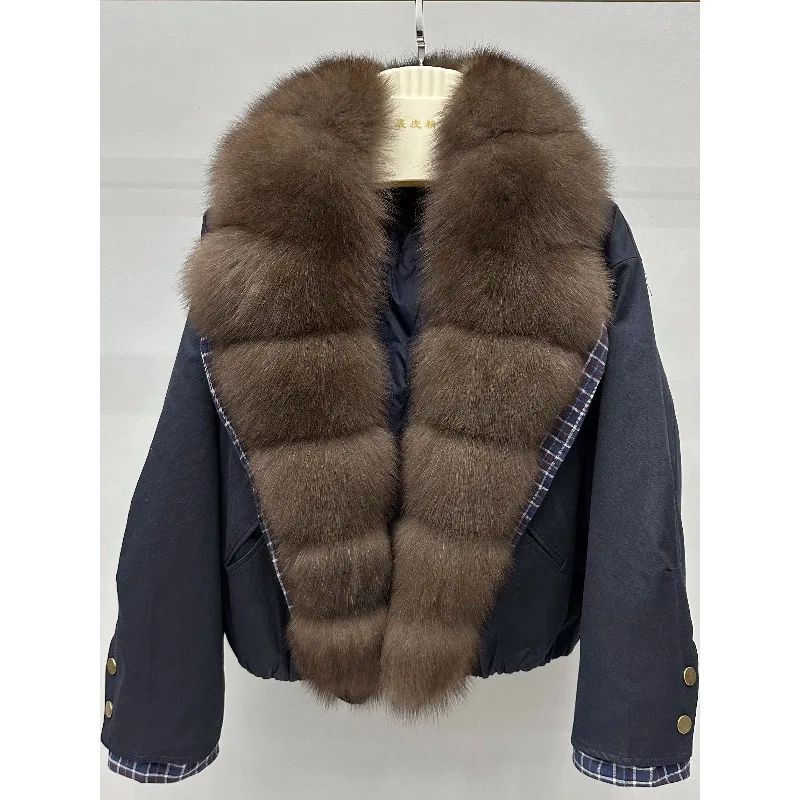 2025 nuovo piumino moda donna giacca corta in pelliccia collo in pelliccia di volpe rimovibile abbigliamento invernale popolare
