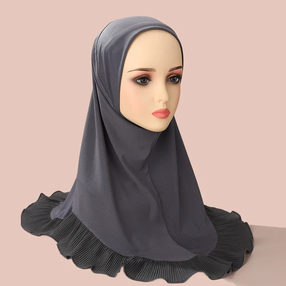

2025 Summer New Muslim Solid Color Crystal Linen Amira Ruffles Turban Soft Headscarf Fashionable and Comfortable Pullover Niqab