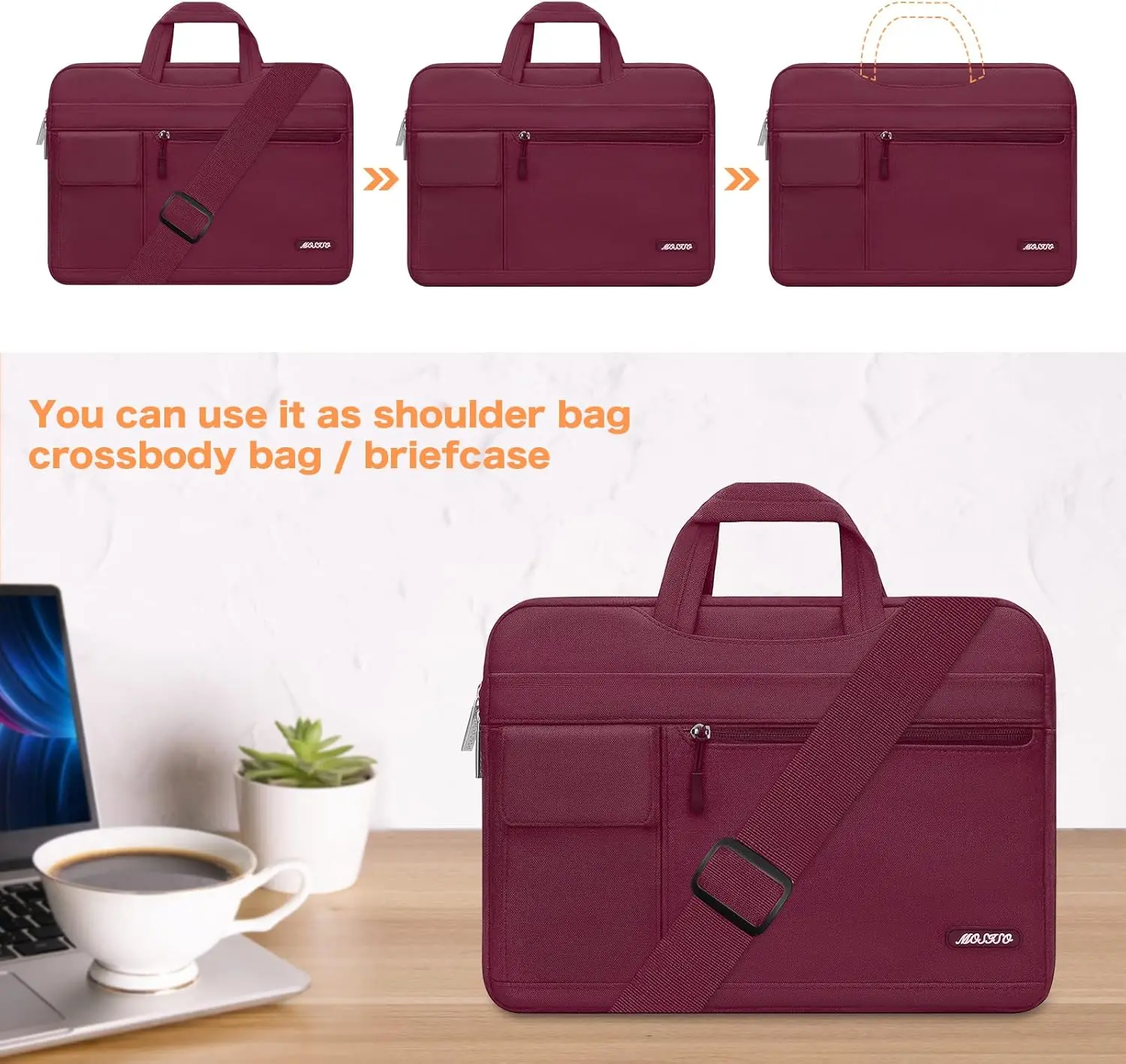 MOSISO กระเป๋าสะพายแล็ปท็อปสำหรับแมคบุคแอร์/โปร 13-16 นิ้วโน้ตบุ๊ค A2779 A2442 โพลีเอสเตอร์กระเป๋าเอกสารกระเป๋าเอกสารสีดำ