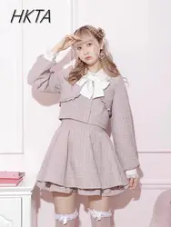 Japanese Original Autumn New Dress Set Women's Lolita Sweet Bow Lace Mine Ruffle Long Sleeved Top Shorts 2-piece Set Culottes