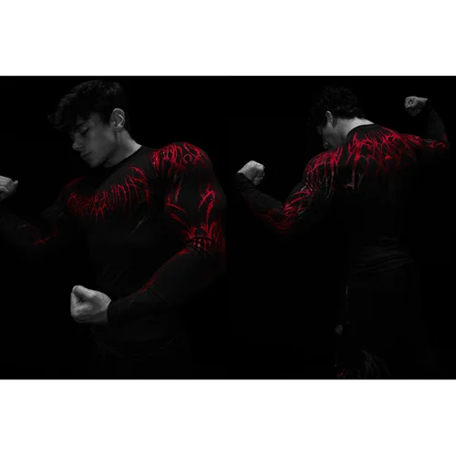 Imagen 2 del producto Nueva camiseta de manga larga de alta calidad para hombre, estilo americano, marca de moda, estilo oscuro, camiseta de manga larga para hombre, Top elástico deportivo para Fitness