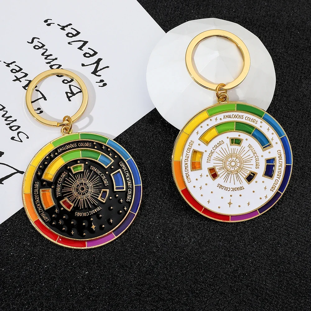 Color Wheel Rotatable Keychain Creative Turntable Color Wheel Charm Aesthetic Arts Gifts Key Holder for Artists Fashion Jewelry image 5