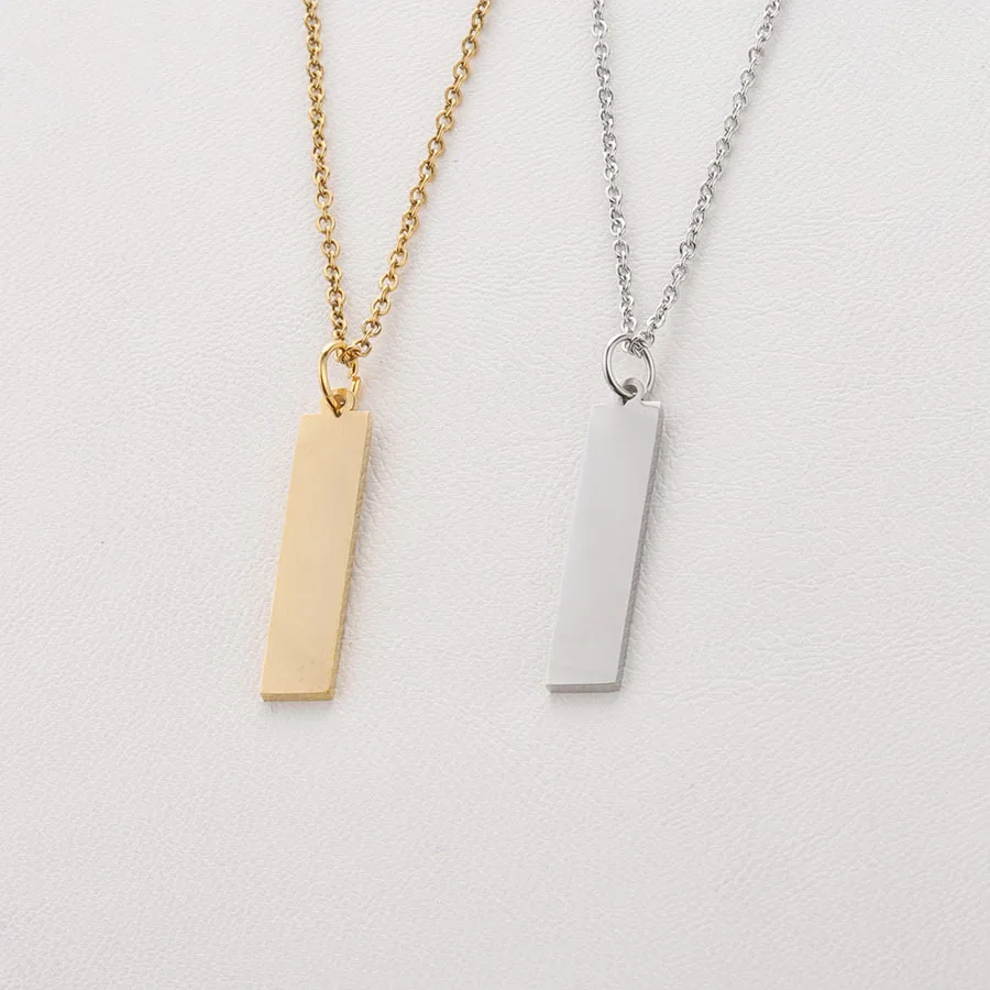 2Pcs/Lot Mirror Polished Stainless Steel Geometric Rectangle Bar  Pendants  Necklace 45cm