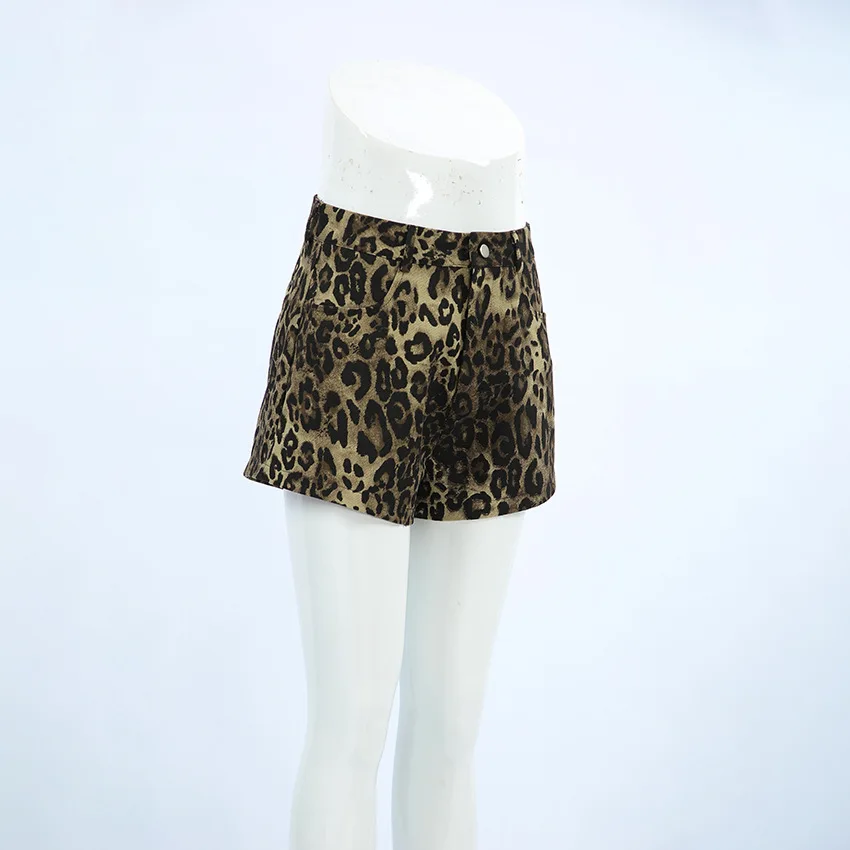 BKLD 2025 Vintage Summer Fashion Leopard stampato puro cotone vita bassa pantaloncini slim fit streetwear pantaloni a gamba larga abbigliamento donna