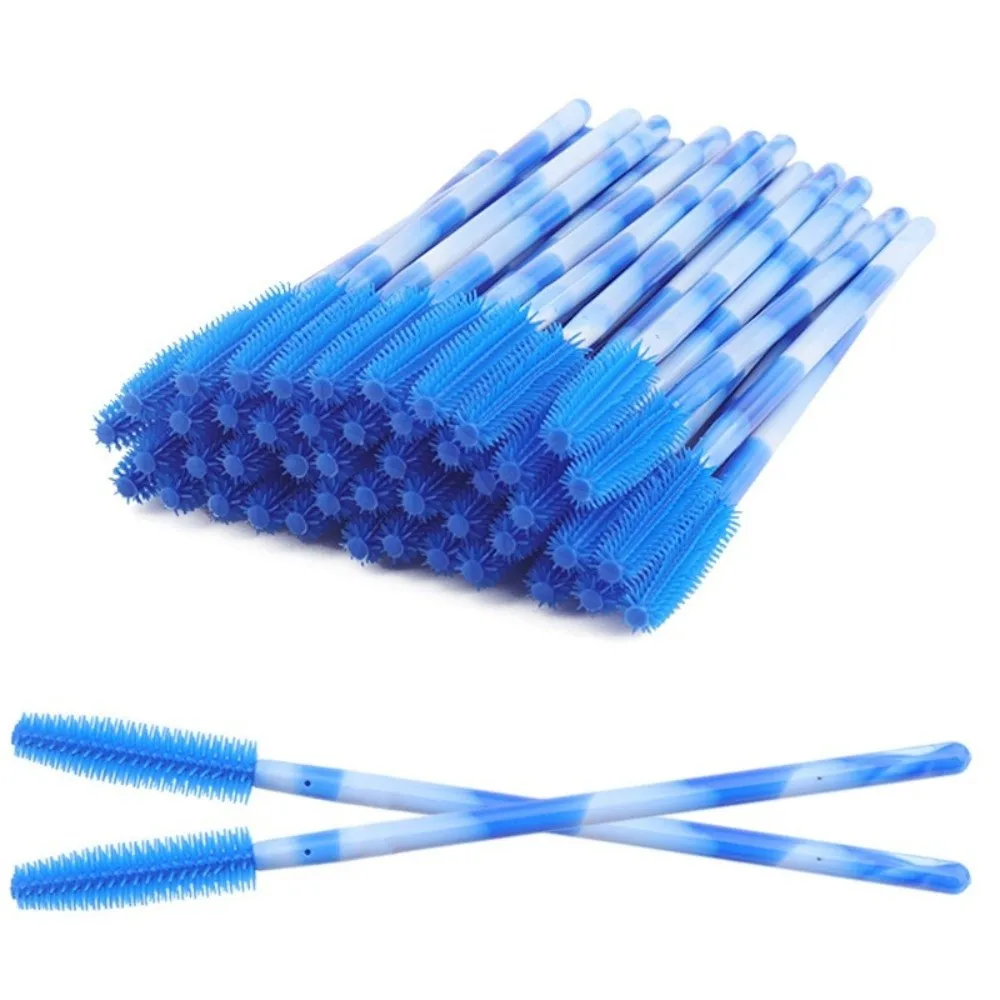 50 Uds. Cepillos desechables para pestañas, microcepillo de silicona, aplicador de varita para rímel, herramientas de maquillaje, peine para cejas de Color arcoíris para niña