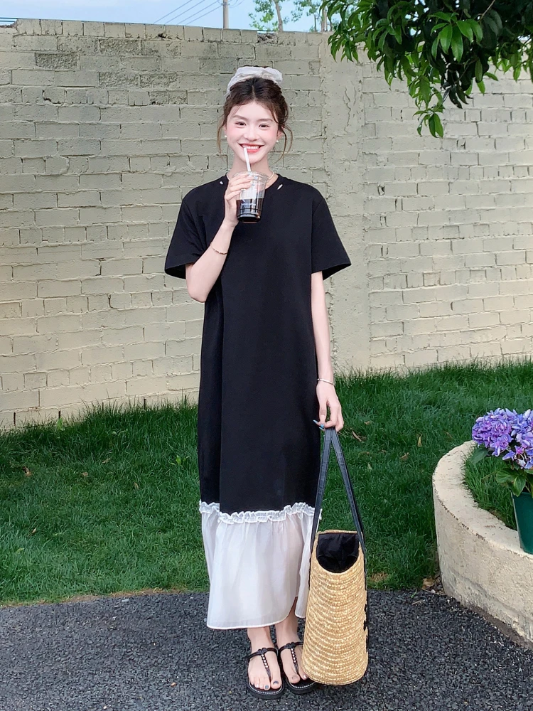 Bla ample décontracté femmes Dr été nouveau Unique beau t-shirt Dr taille haute ort Sve mi-longue jupe trapèze