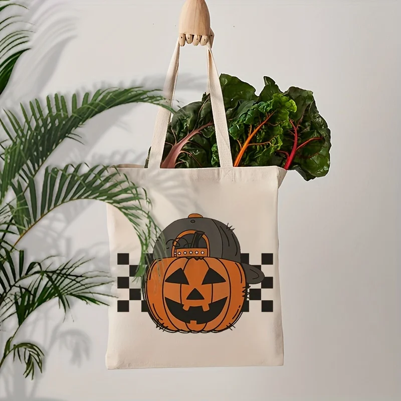 Halloween Pumpkin Polyester Tote Bag for Women Fashionable Foldable Shoulder Bag Ideal for Travel Daily Commute Beach Vacations