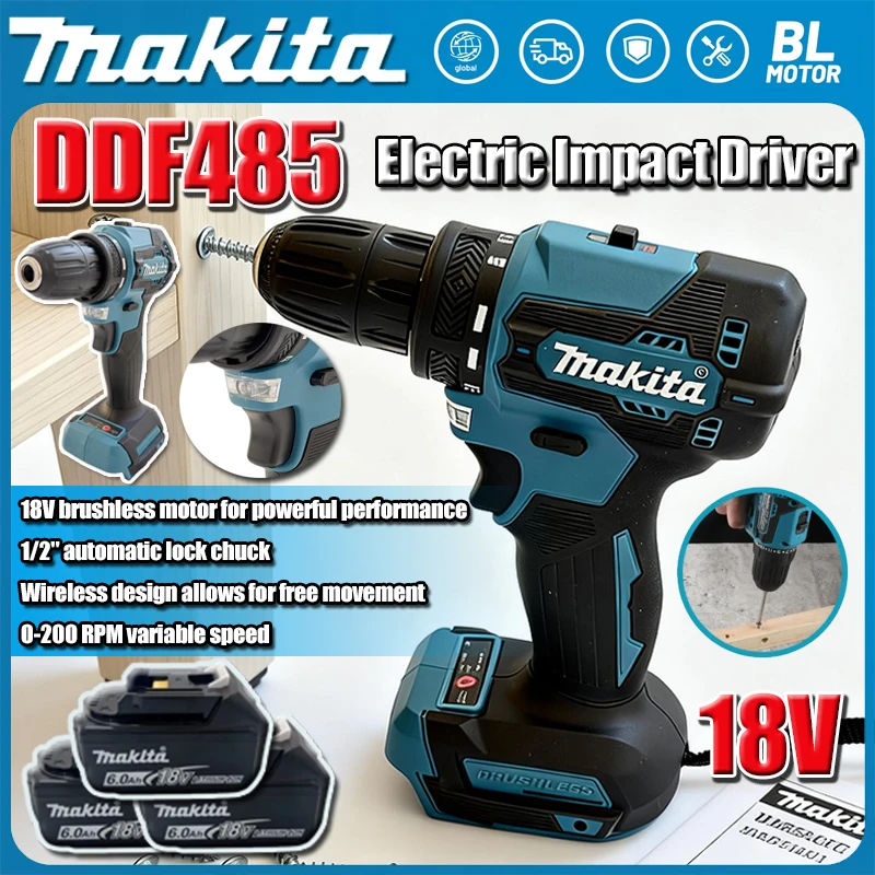 Makita DDF485 10MM LXT Compact Cordless Tool Multi-function Screwdriver Impact Brushless Drive Rechargeable Brushless Drill