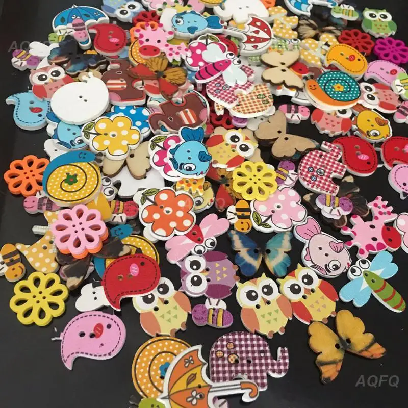 Mixed Color Animals 2 Hole Buttons Wooden Sewing Craft Handmade Scrapbooking Decorative Buttons