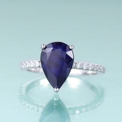 GEM'S BALLET Classic Pear Shape Blue Sapphire Engagement Rings 925 Sterling Silver Dainty Promise Ring September Birthstone