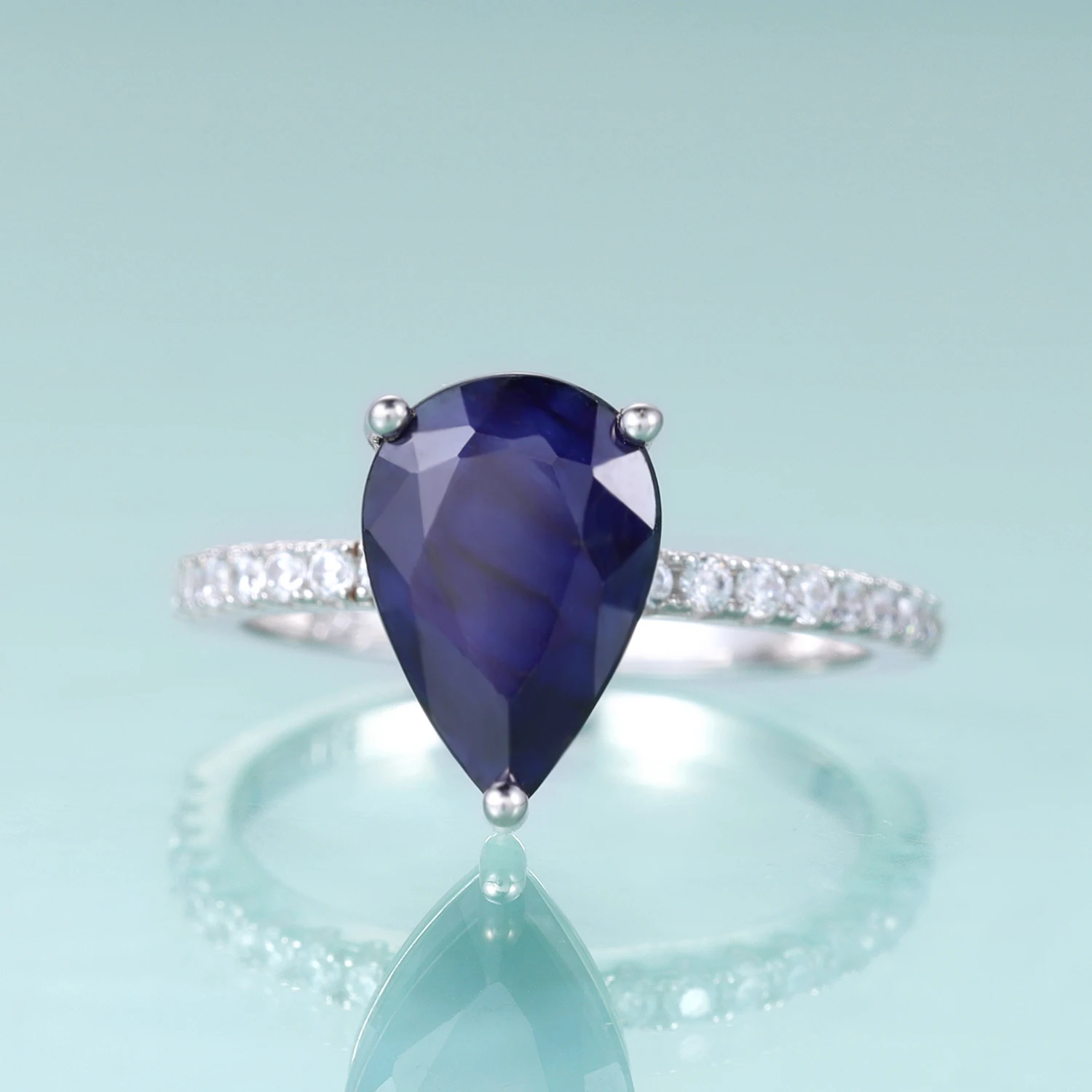 GEM'S BALLET Classic Pear Shape Blue Sapphire Engagement Rings 925 Sterling Silver Dainty Promise Ring  September Birthstone