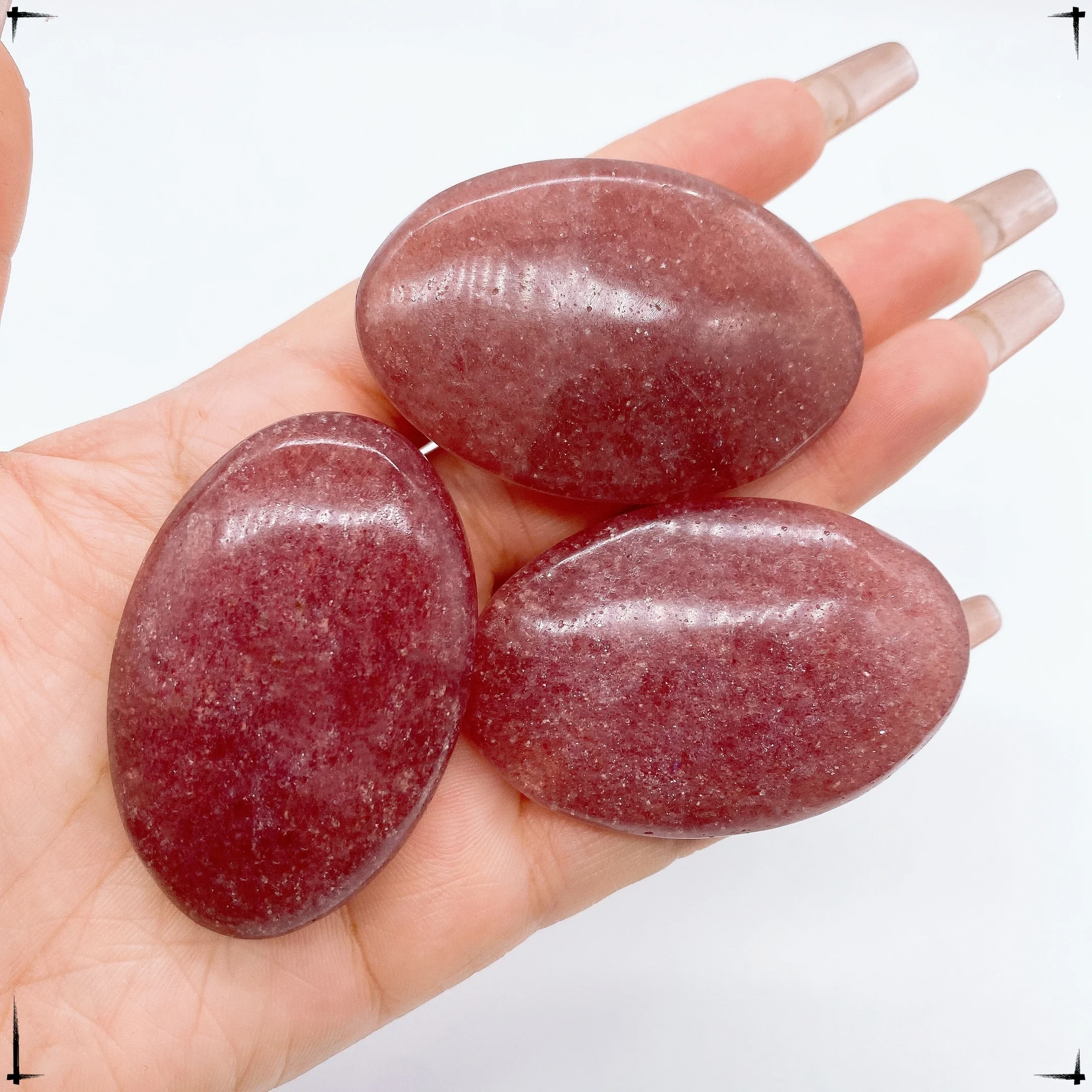 1PC Natural Strawberry Quartz Crystal Pocket Palm Stone  Reiki Healing Energy Gem A Gift Crafted With Care Home Decoration