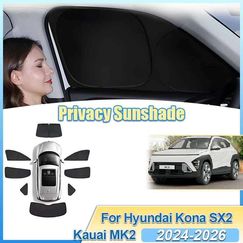 

Автомобильный чехол для Hyundai Kona SX2 Kauai MK2 2024 2025 2026, теплоизоляционный козырек, защита от солнца, защита от УФ-лучей, автоаксессуары