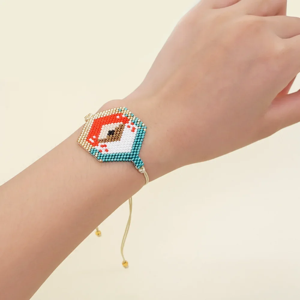 

Rice Ball Bracelet Hand woven fashion Adjustable Popple pattern geometry eye Simplicity Bohemia Beaded Bracelet