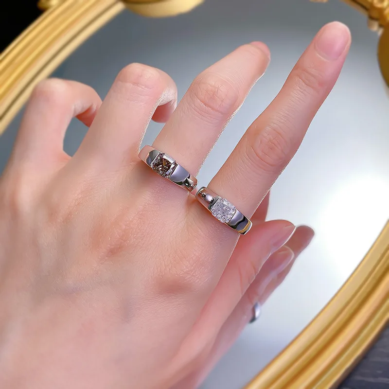 Solitaire Lab Black Diamond Ring 100% Real 925 Sterling Silver Party Wedding Band Rings for Women Men Engagement Promise Jewelry