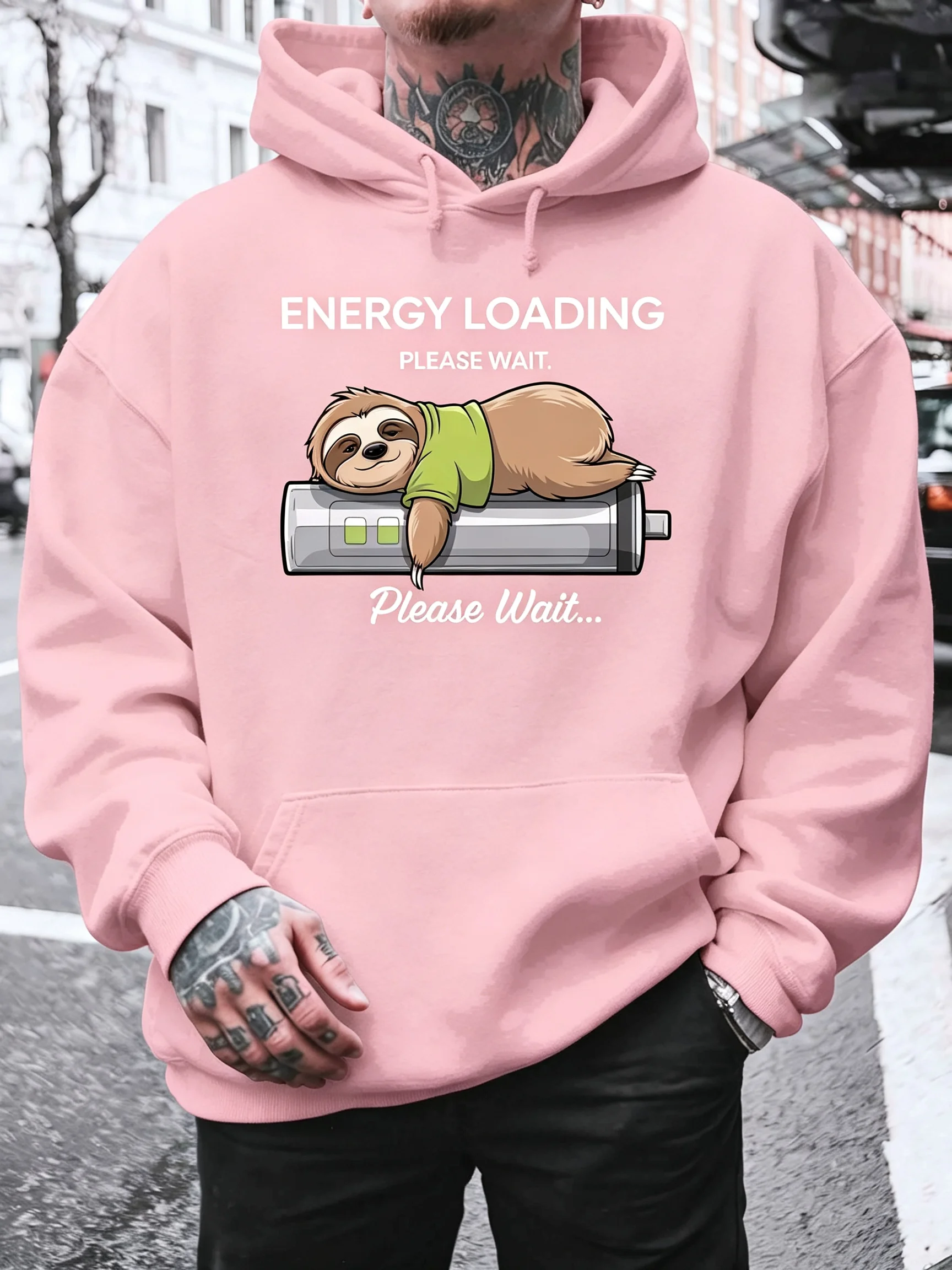 2026 Energy Loading Please Wait Printed Men Hoodie American Fashion Autumn Winter Youth Street Long Sleeve Pullover Sweatshirt