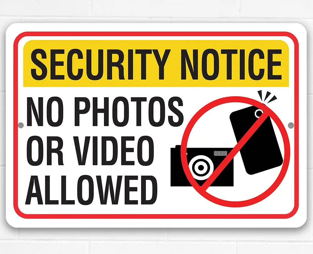 Metal Sign - Security Notice No Photos or Video Allowed - Use Indoor/Outdoor - Warning Signage for Private, Restricted, and sign