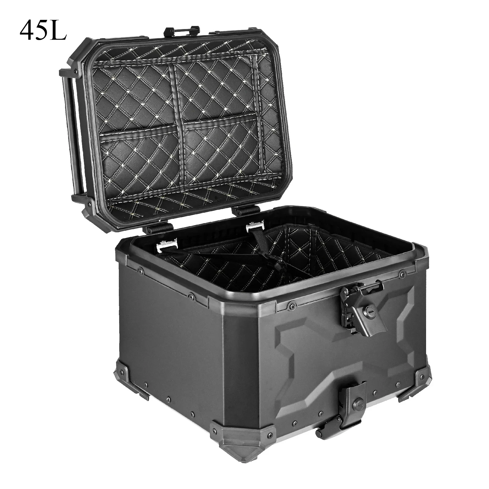 

45L Motorcycle Rear Box Aluminium Alloy Tail Box Carrier Tool Case Universal Motorbike Trunk With Fitting Plate and Fixings