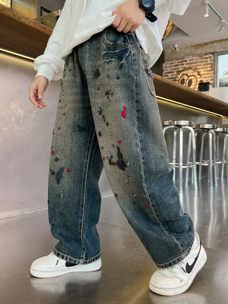 Kids Jeans Boys Denim Trousers School Children Casual Blue Pants Spring Autumn Korean Teenagers Trousers 6 8 10 12 14 Years