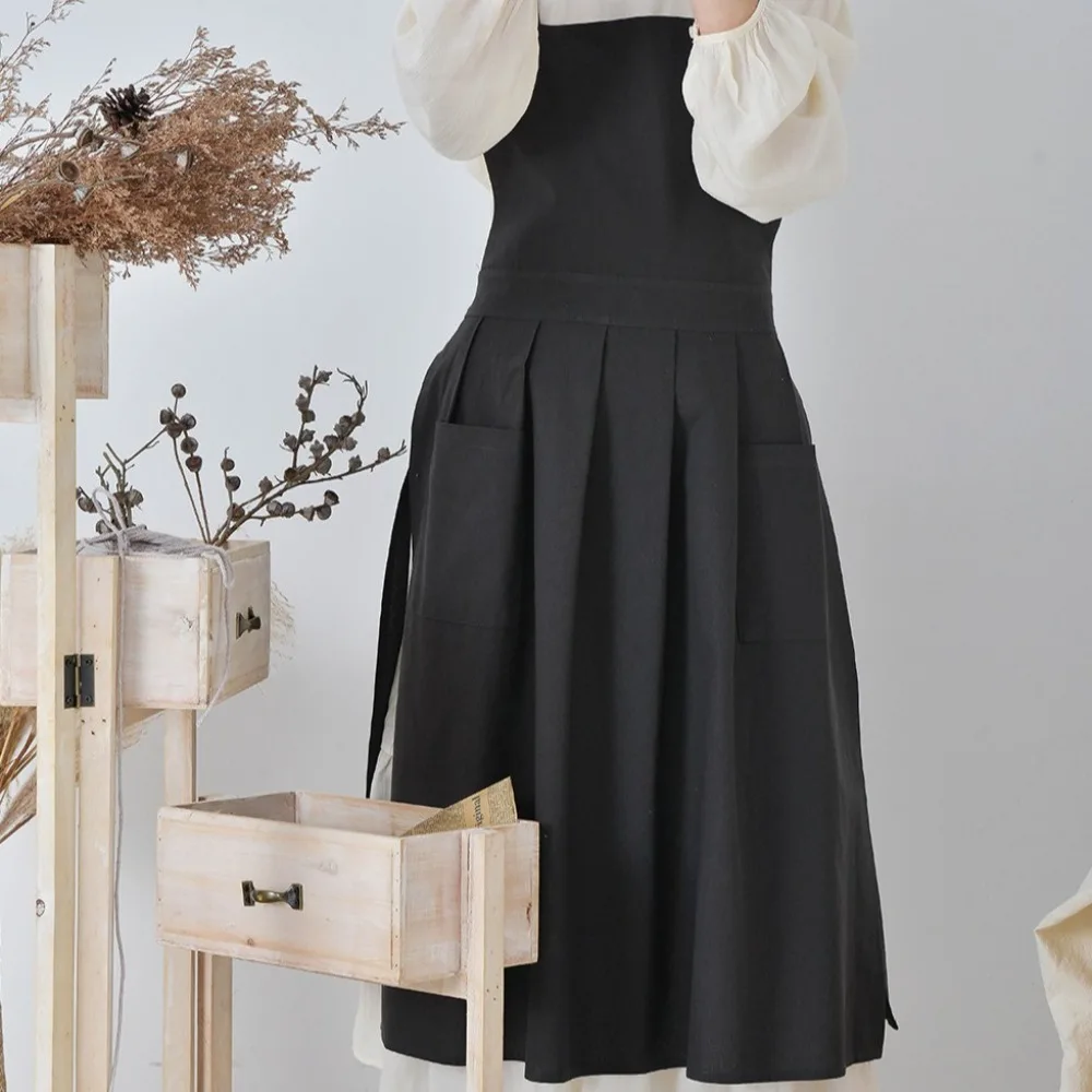 

Durable Adjustable Waterproof Apron Korean-style Cotton Linen Kitchen Apron Long Professional Sleeveless Apron Coffee House