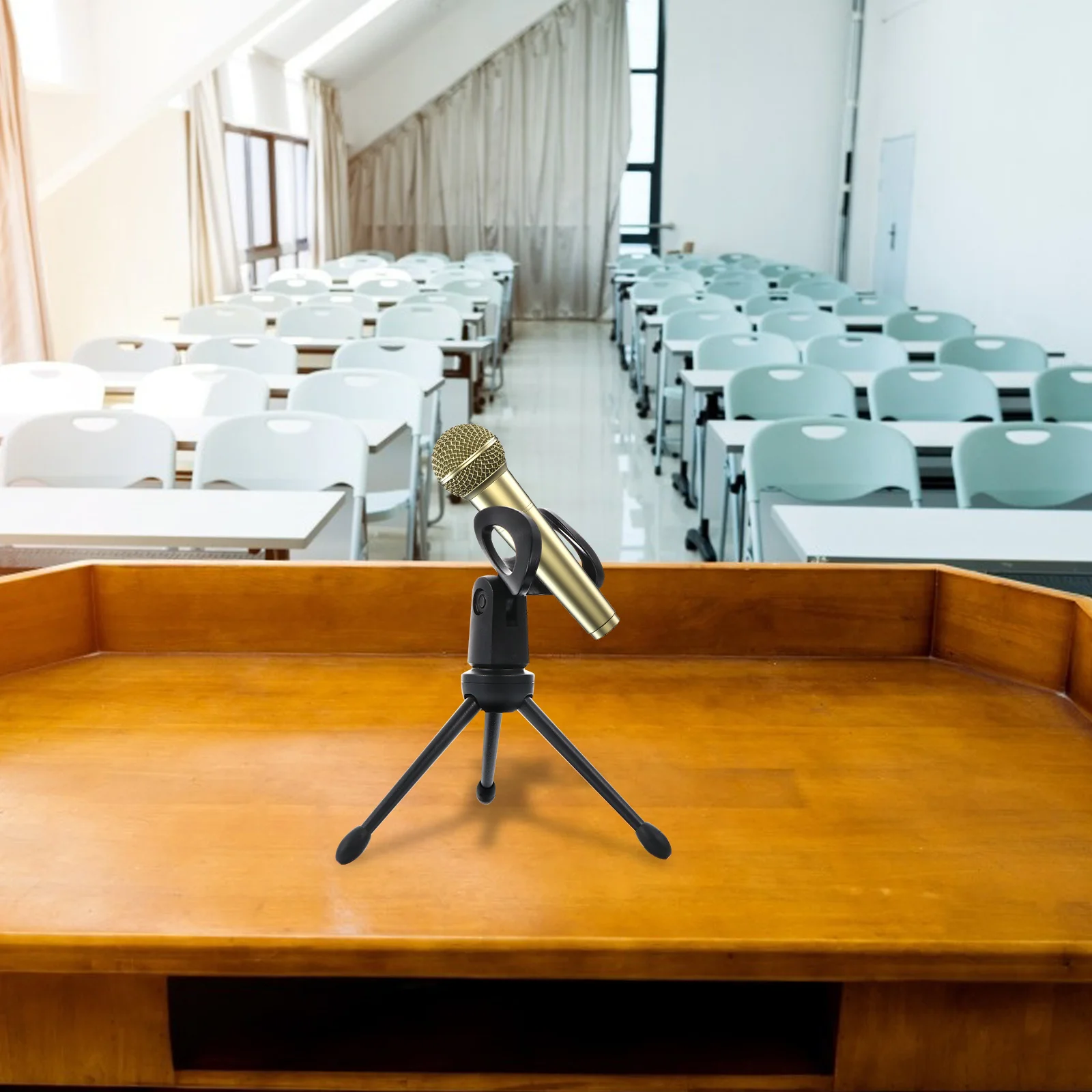 

1 Set Microphone Stands Mini Foldable Plastic Tripod Stands Desktop Mic Table Holder Stable Balanced Recording