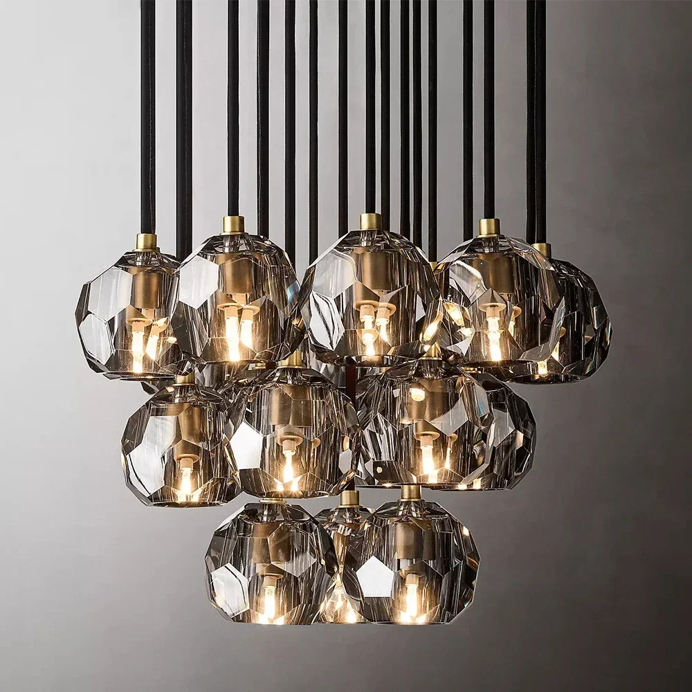 Light luxury glass crystal chandelier smoke gray circular chandelier home decoration bedroom living room LED pendant light