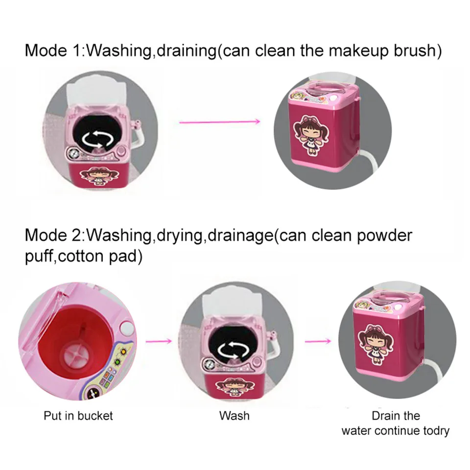 Portable Automatic Cute Cosmetic Powder Puff Washing Machine Mini Electric Eyelashes Washing Machine Toys Makeup Brushes Cleaner