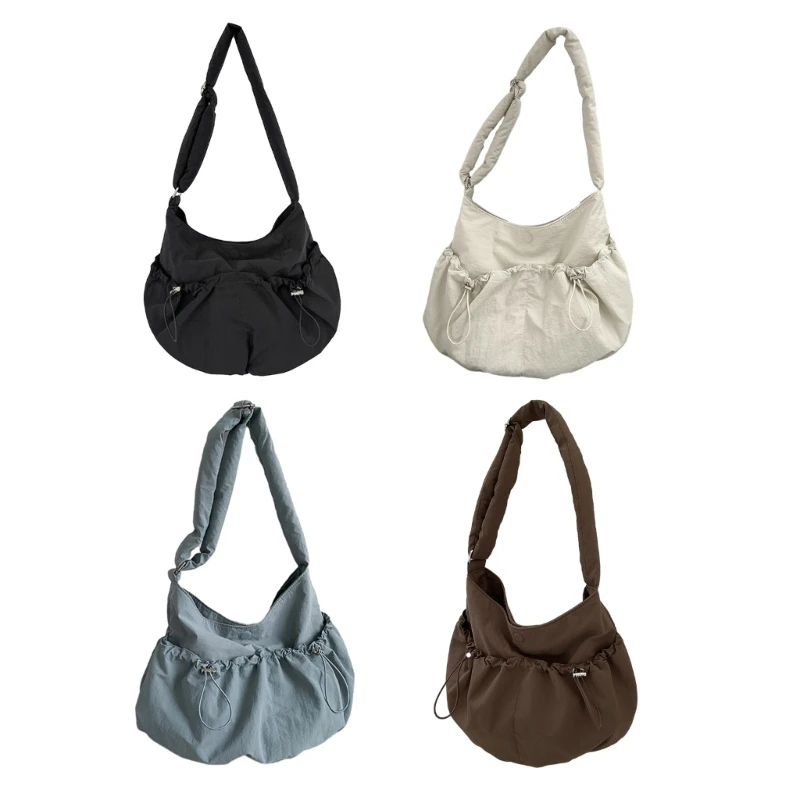 

2023 Pleated Crossbody Bags Solid Color Nylon Shoulder Bags for Women Girl