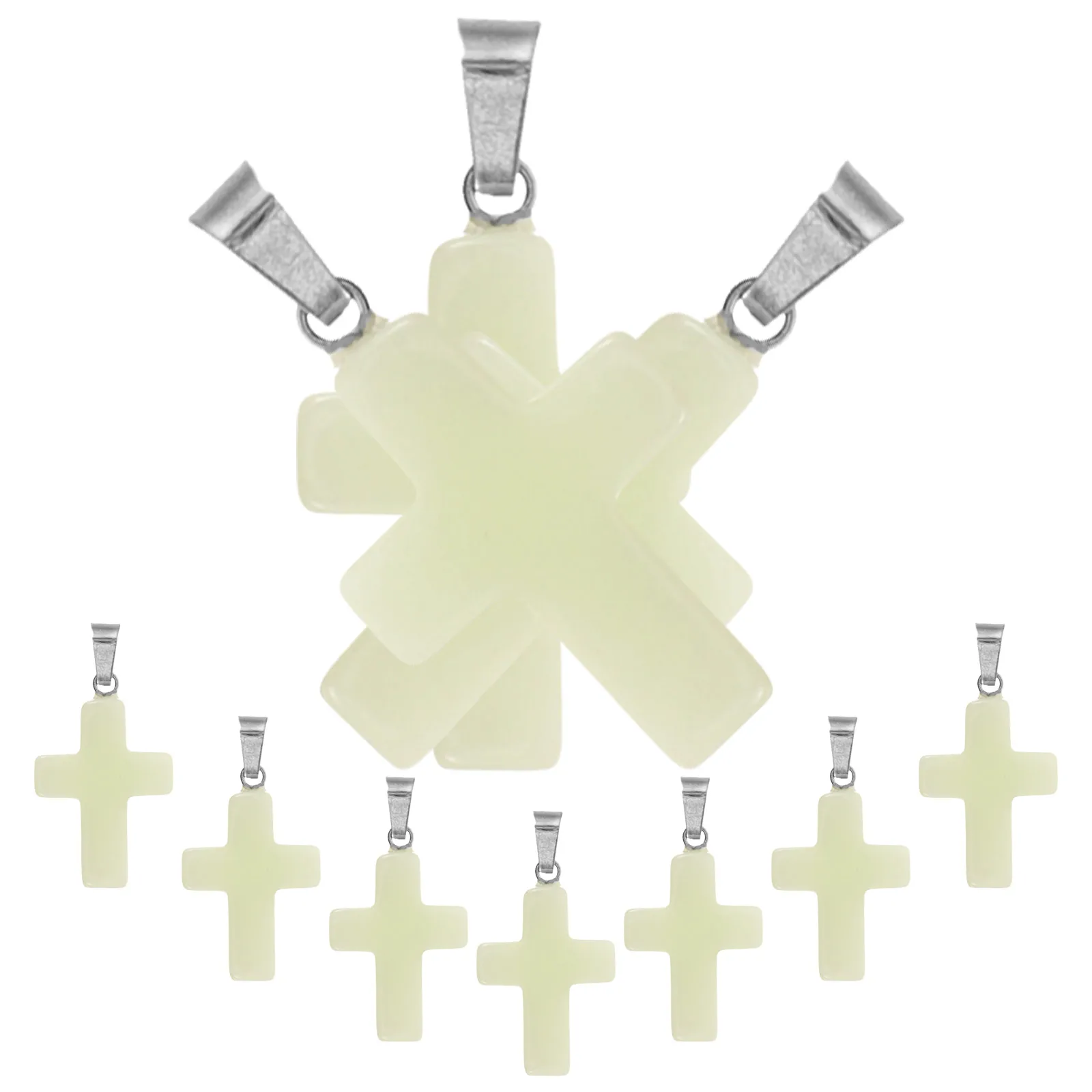

10 Pcs Luminous Stone Pendant Cross Craft Accessories Decorations Agate Necklace Attachment Crucifix Metal for Rosary Making