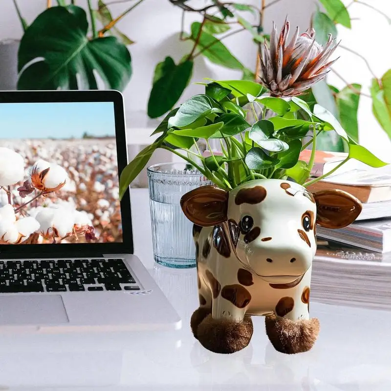 Cow Planter Pot Animal Shaped Highland Cow Planter Pot 4 inch Balcony Decoration Supplies Successes Plants Flowerpot Resin Cute
