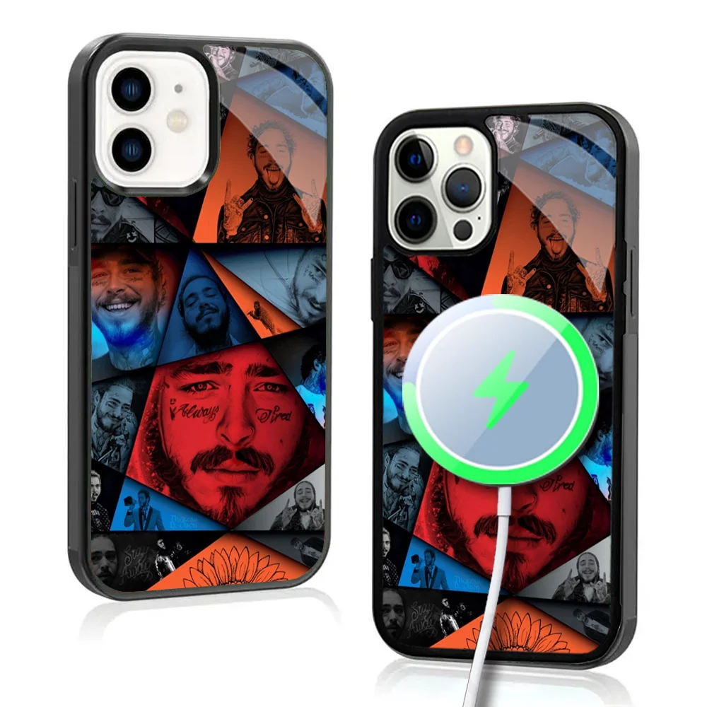 Post M-Malone Singer Phone Case For IPhone 16 15 Pro Max Case 14 Plus 13 12 11 Magesafe Magnetic Wireless Charge Cover