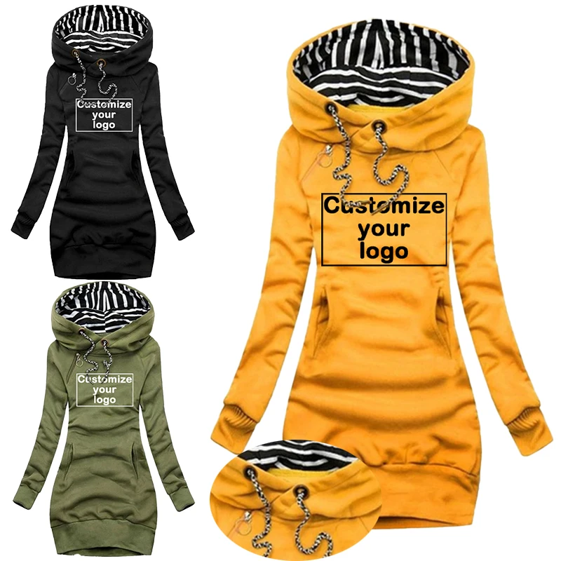 

Новейшее женское платье-толстовка с капюшоном, индивидуальное изготовление вашего логотипа, короткое платье с длинным рукавом, толстовка, приталенное платье с Кулиской