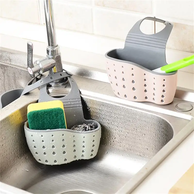 1pc Double Sink Draining Hanging Bag Adjustable Press Faucet Shelf Sponge Double Basket Storage Kitchen Supplies