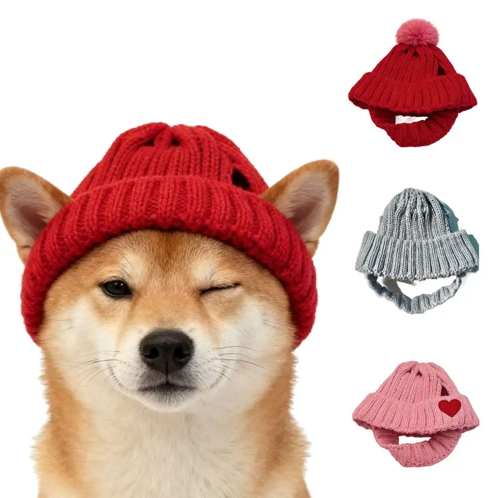 

Милая вязаная шапка для питомцев с открытыми ушками, теплые вязаные накладки на уши для собак, шапка-бини на Новый год