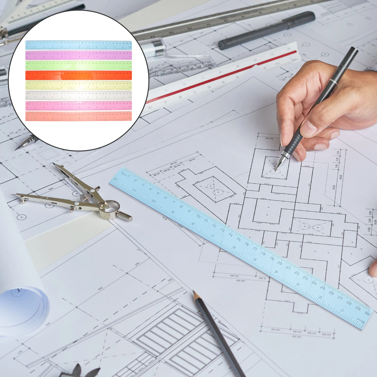 

8pcs Colorful Plastic Ruler 30Cm 12 Inch Flexible Measuring Tool For Students School Office Supplies Metric Straight Ruler